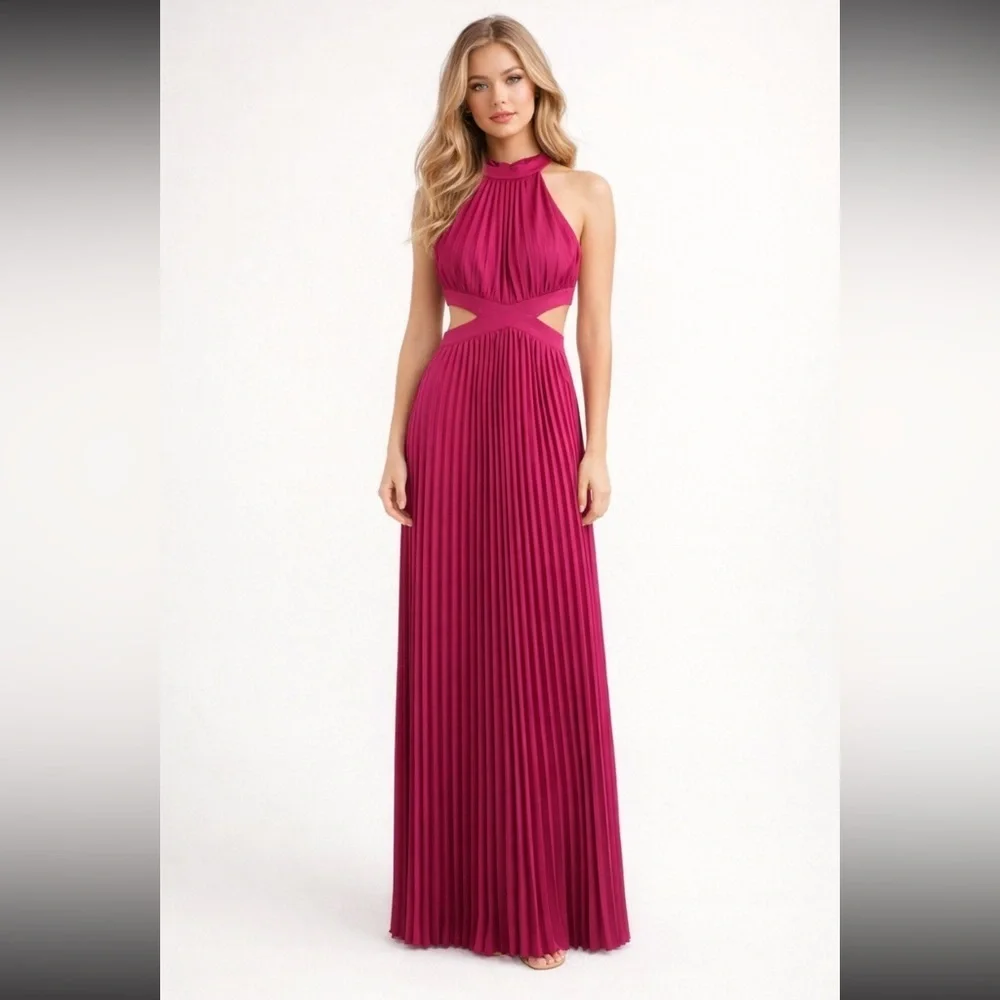 NEW Abercrombie & Fitch Giselle Halter Pleated Maxi Dress Size XS 23768_3